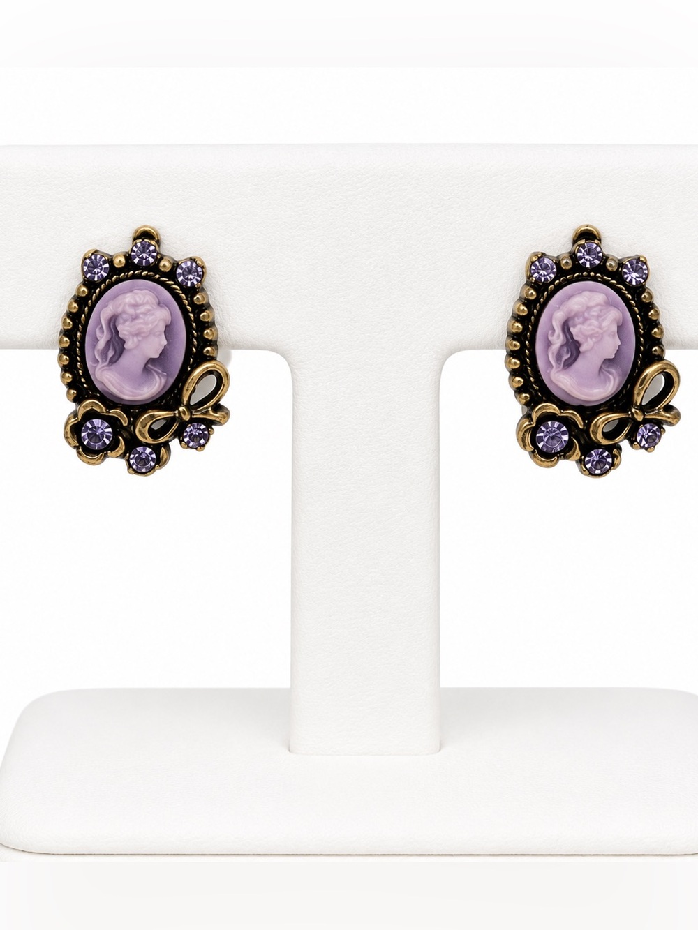 Purple cameo and crystal stud earrings NWT